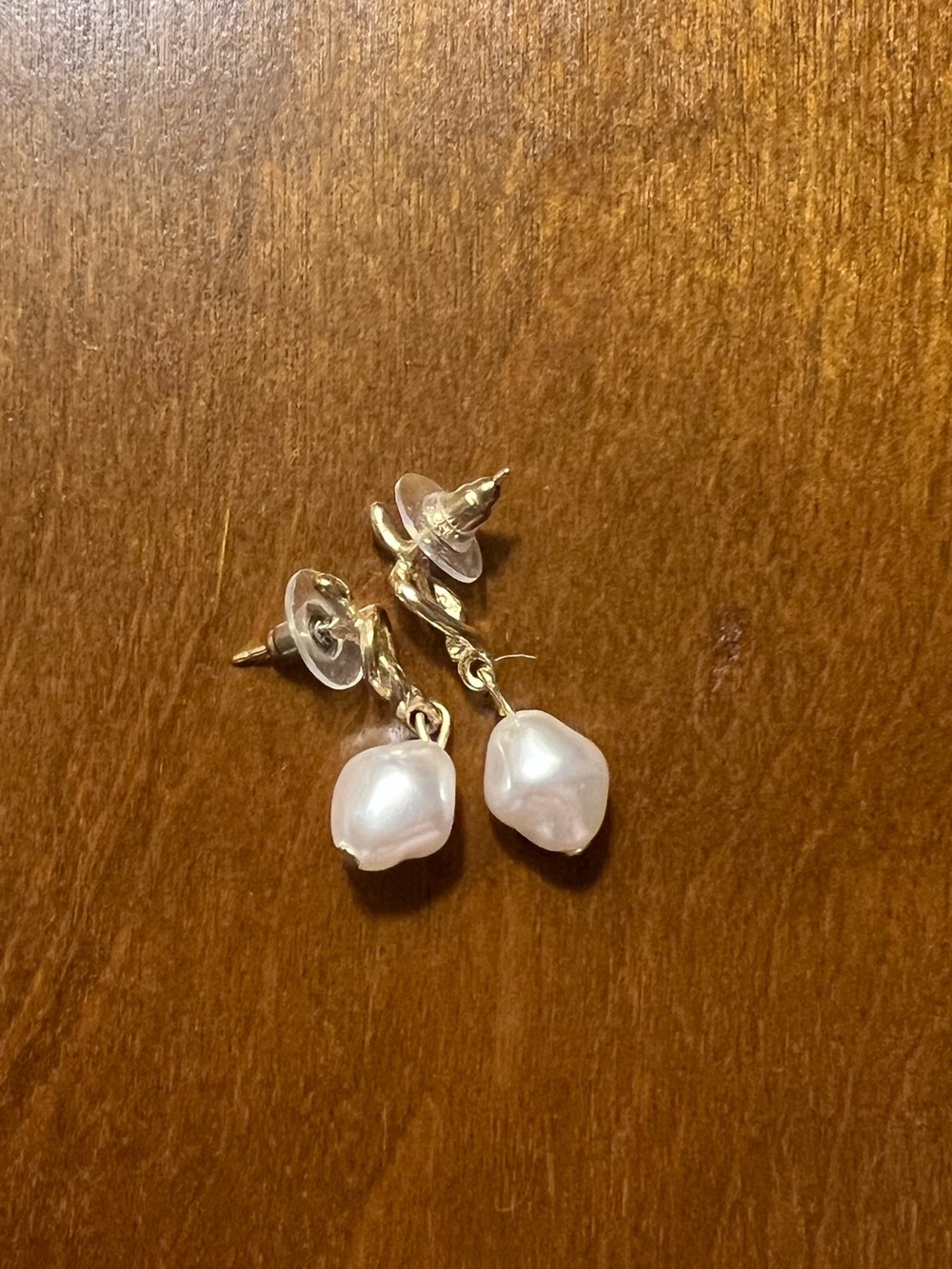 Gold Drop Freshwater Pearl Dangle Earrings - White